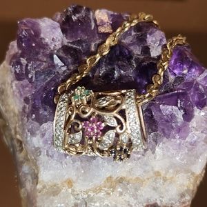 Women's 925 Vtg Vermillion Natural Sapphire, Ruby, Emerald& Diamond Necklace Set